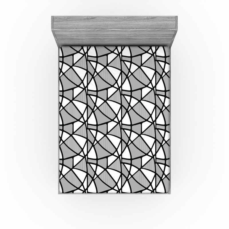 Drap-housse Ambesonne, paquet de 2, Drap-housse de taille très grand, Formes géométriques noires / blanches 2