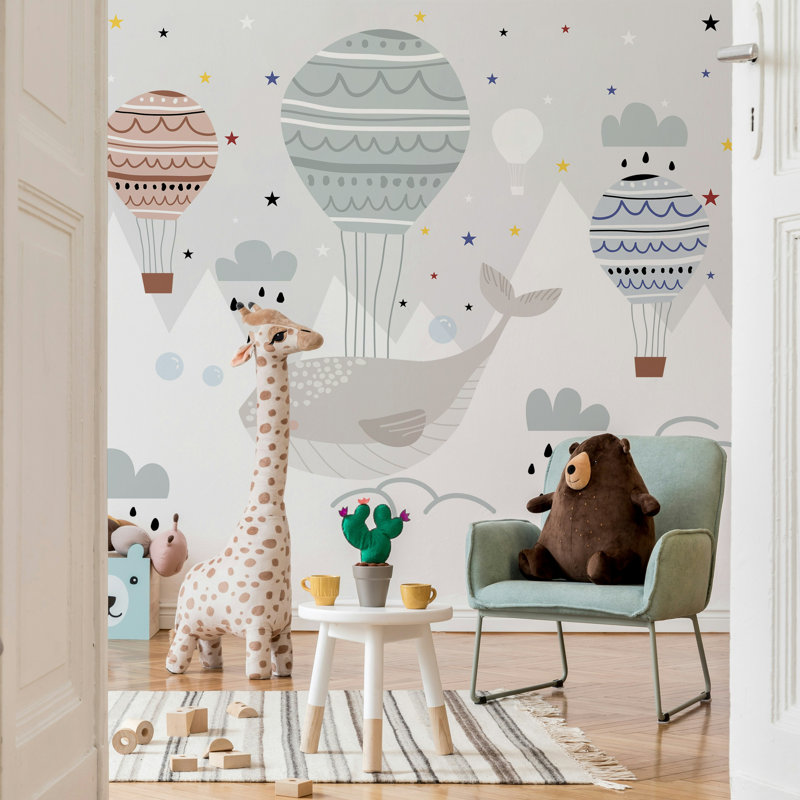 Papier peint amovible bébé baleine grise, L 35,04 po x l 55 po