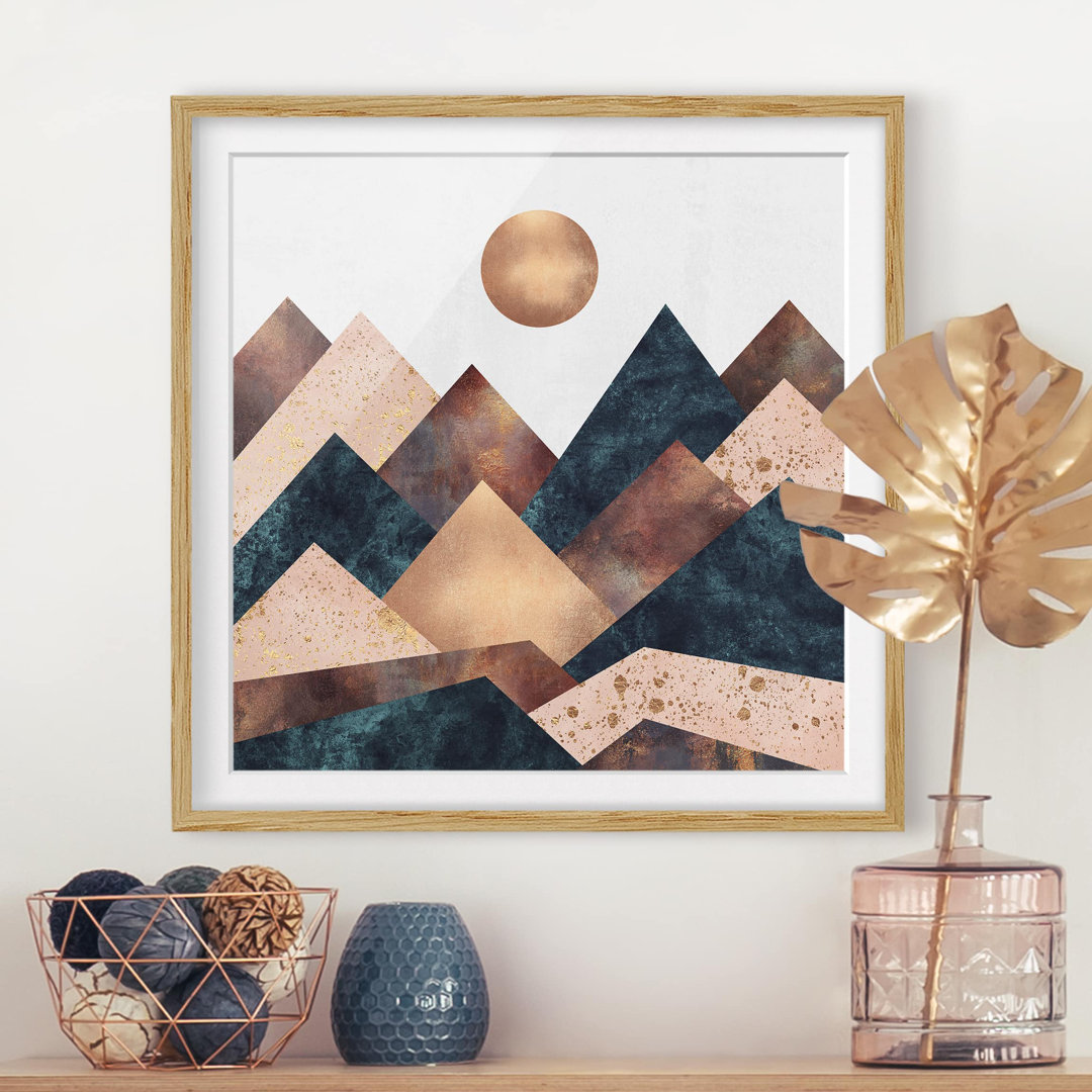 Gerahmtes Poster Geometric Mountains Bronze