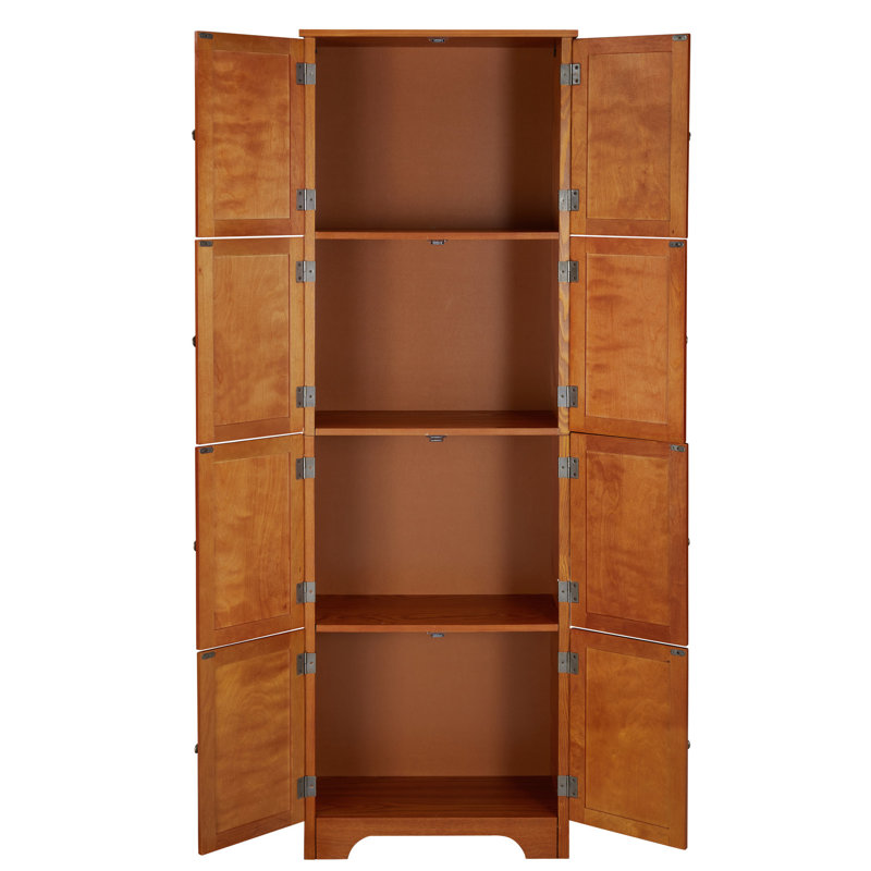 8 Doors 4 Shelves Oak Storage Cabinet, 72.4" Tall. For Different Spaces. Smooth Surface, Robust Build Places. Exterior, Construction