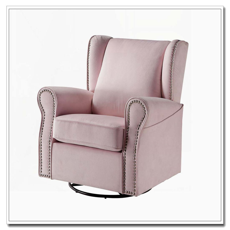 Fauteuil oscillant pivotant rose avec garniture cloutée rose