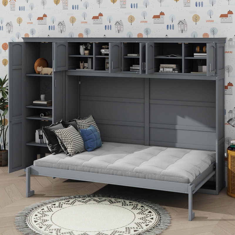 Grand lit escamotable mural avec armoires