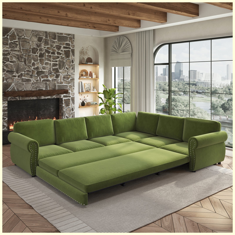 Chenille Upholstered Convertible Sleeper Sofa Bed Green