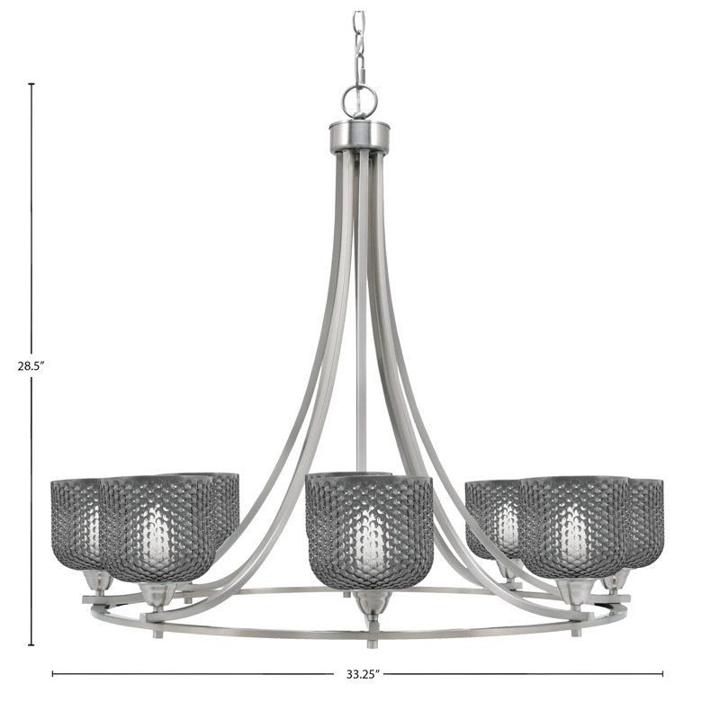 Lustre 8 lumières en verre nickelé brossé 6 po Mukkesh, Nickel brossé, Noir