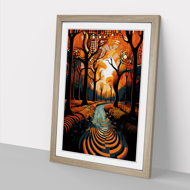 Central Park Op - Single Picture Frame Print on Wood, Oak Framed, 64cm H x 46cm W x 2cm D