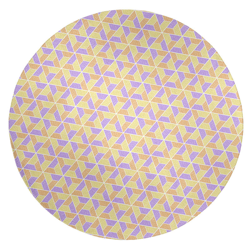 Tapis mauve/jaune trapézoïdals, Rond 5 pi
