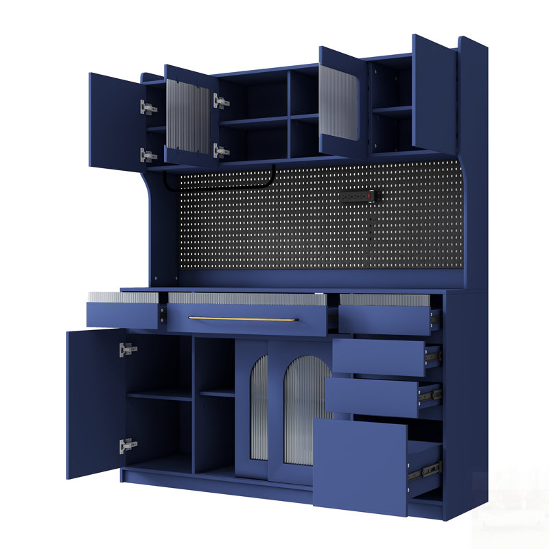 Grande armoire de rangement avec 6 tiroirs et 5 armoires, Bleu