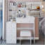 37" Middle Size Left Bedside Cabinet Vanity Table + Cushioned Stool, Large Sliding, Touch Control, Tri-colour Switching, Brightness Adjust LED Mirror, High Capacity Storage, Suitable for Middle Space-610279356