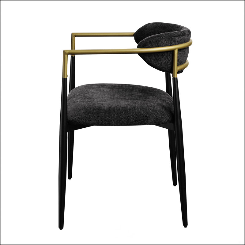 Black Chenille And Black Finish Side Chair