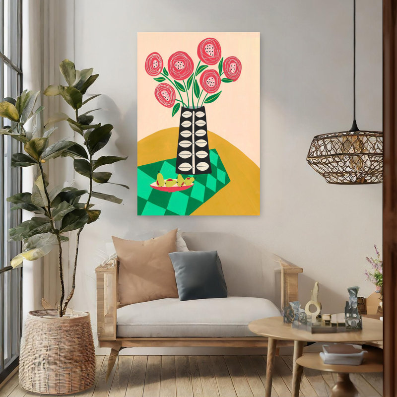 Contemporary Art Abstract Bold Colourful Flower Fruit Art, 48" H x 32" W