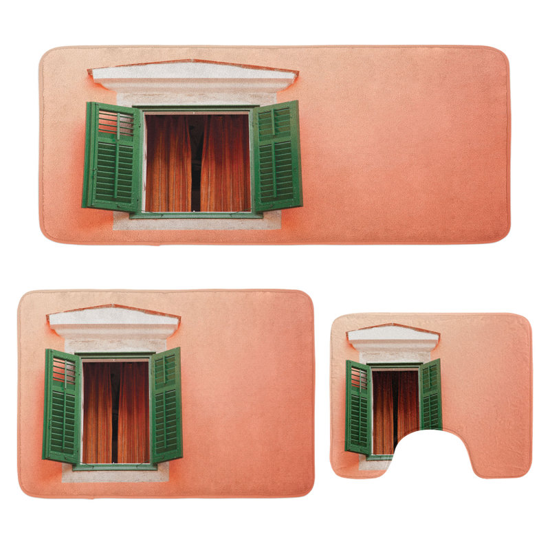  Tapis de salle de bain rustique 3 pièces en U et tapis rectangulaires orange vert blanc