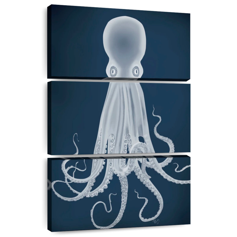 Pieuvre Brampt 8 - blanc sur bleu, H 38 po x l 24 po