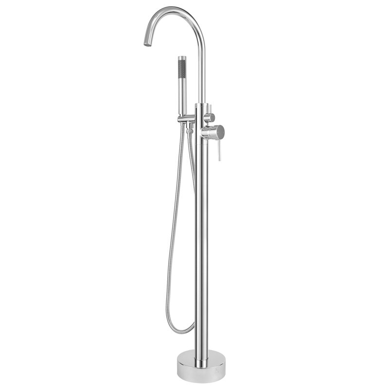 Free Standing Tub Faucet, High Flow Freestanding Bathtub Faucet with Handheld Shower & Gooseneck Spout, 360°Swivel Tub Filler, Brass Body
