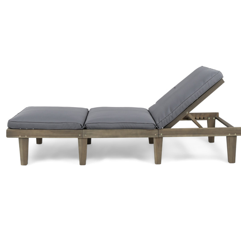 Gray Acacia Wood Outdoor Chaise Lounge with Cushions