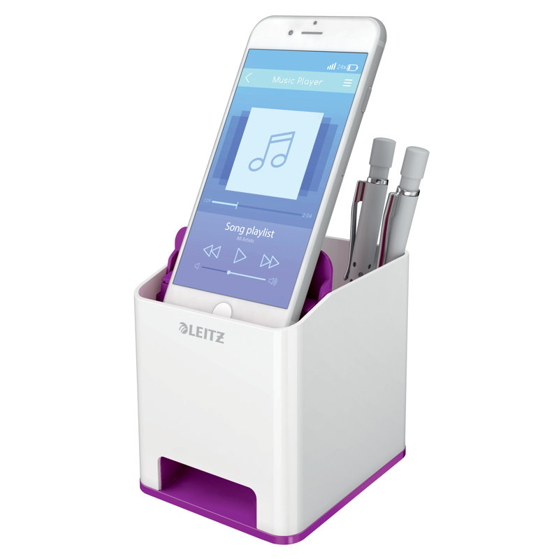Plastic Pen Holder, White/Purple