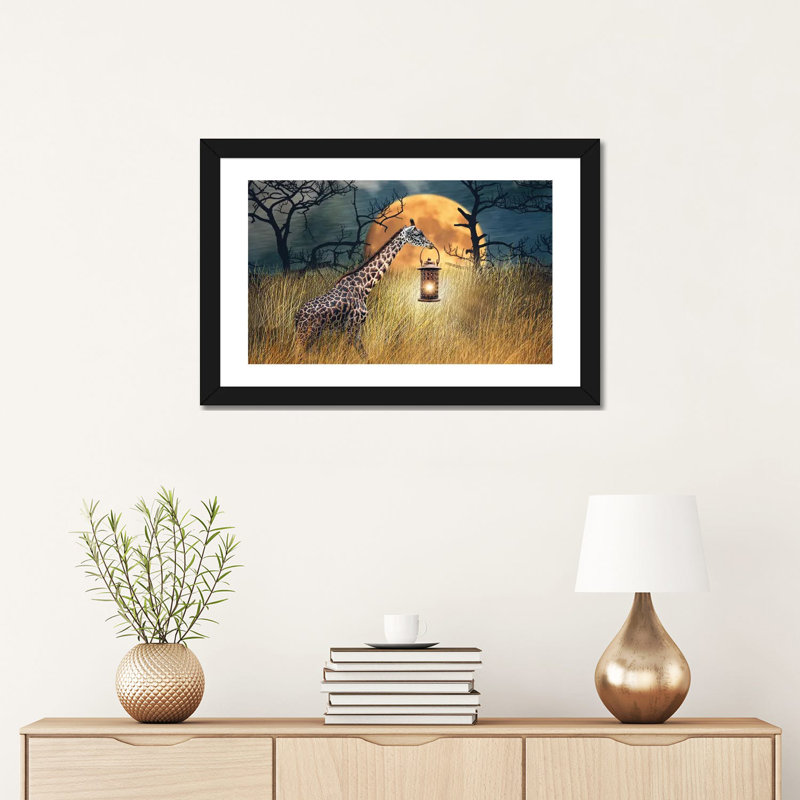 Reproduction d’art graphique, "Moon’s Moon-Barn Owl" par Jeremy Paul, Blanc, H 16 po x l 24 po x P 1 po, Papier encadré noir