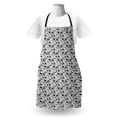 Hokku Designs croquis tablier unisexe motif de poisson Doodle monochrome taille adulte noir et blanc