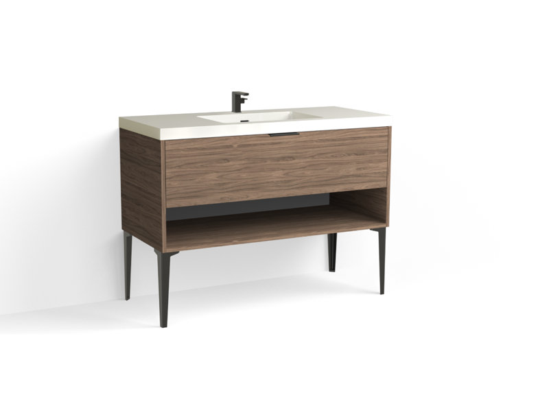 Modo 48" W Freestanding Single Bathroom Vanity with Dean Leg, Polished Nickel, Matte White/Single, Biondo