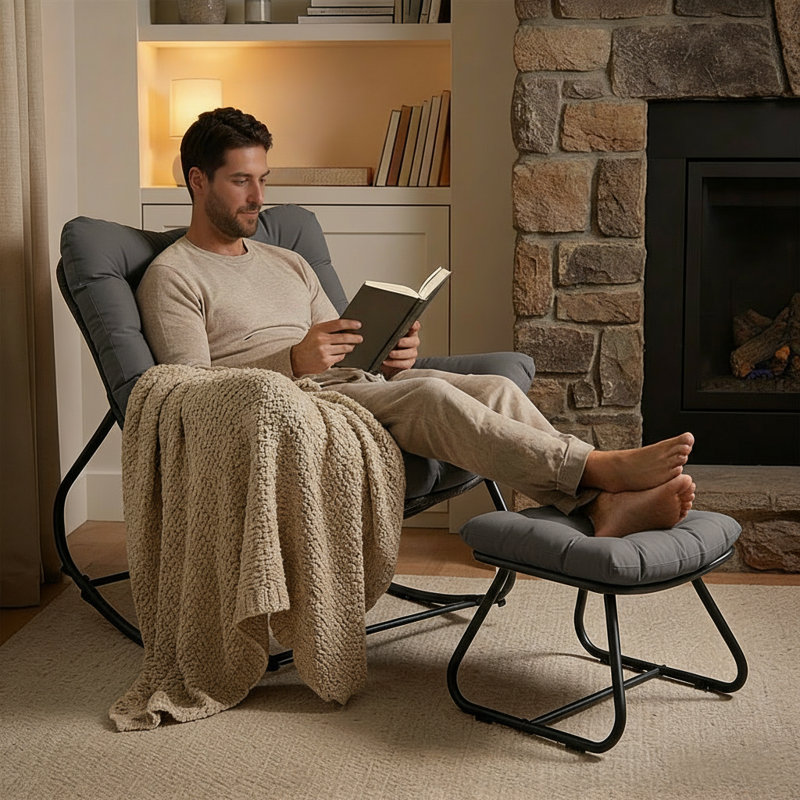 Chaise berçante d'extérieur Modern Rattan, Gris clair