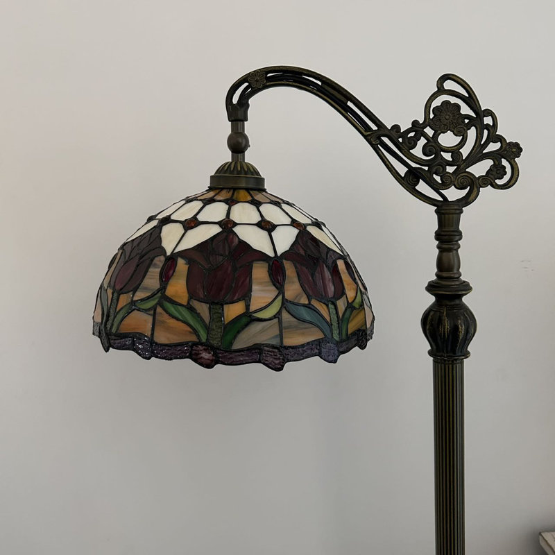 Tiffany Floor Lamp Stained Glass Red Tulips LED Bulb Included Gooseneck Adjustable 20"W 12"D 63"H
