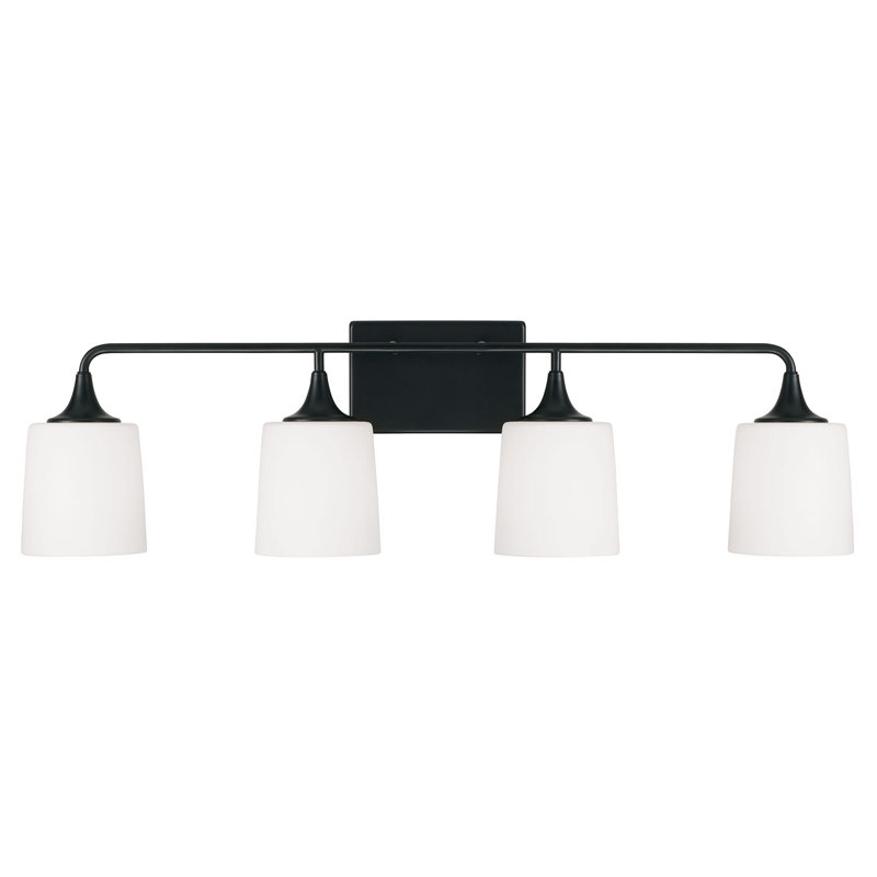 Matte Black 4-Light Vanity Fixture with Milk Glass Shades