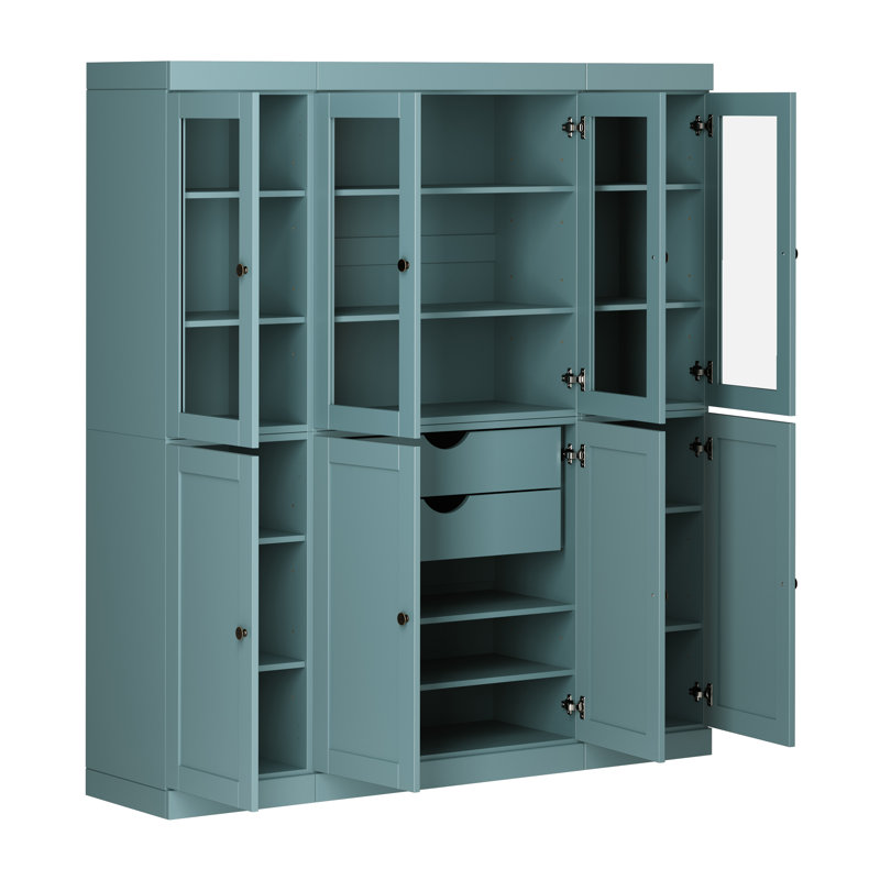 Vaisselier 100% en bois massif Palace Imports de 65 po avec verre transparent, portes Shaker, 2 tiroirs et tablettes réglables
