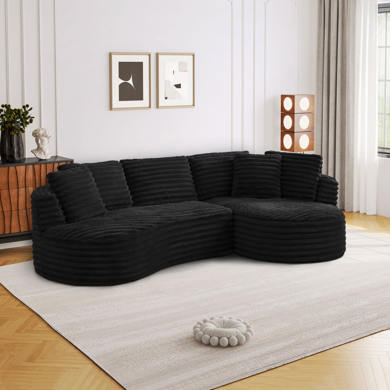 Canapé modulaire incurvé en velours côtelé Compression, Velours côtelé noir, Orienté à droite