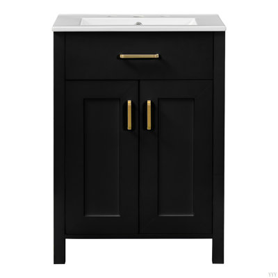 Ensemble de meuble-lavabo 24 po avec lavabo en céramique, meuble-lavabo peu encombrant - l 24 po x P 18 po x H 34 po, 2 portes à fermeture en douceur