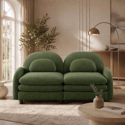 Canapé deux places deux places en tissu Teddy doux comme un nuage, avec dossier incurvé, coussins lombaires, soutien par coussin double couche et conception modulaire pour des espaces de vie polyvalents.