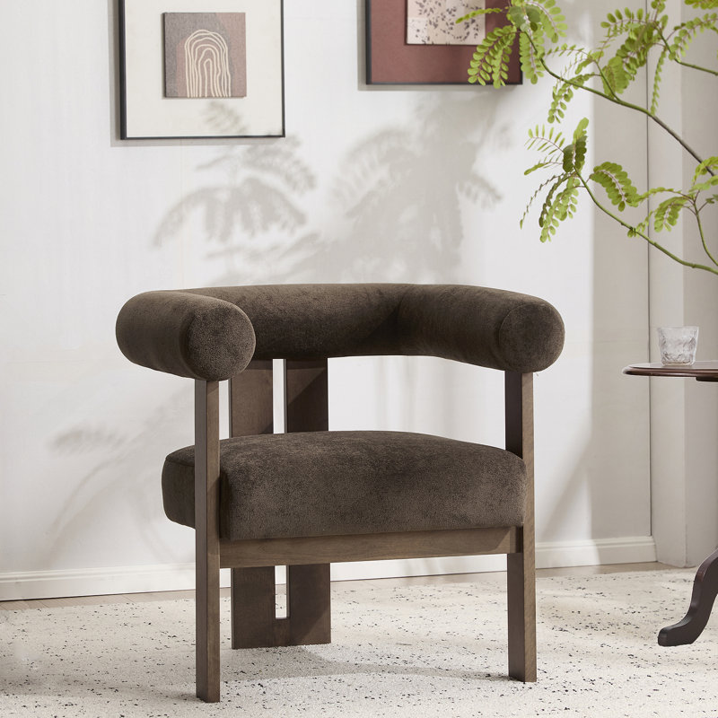 Chaise d'appoint moderne rembourrée avec accoudoirs ronds, Marron foncé