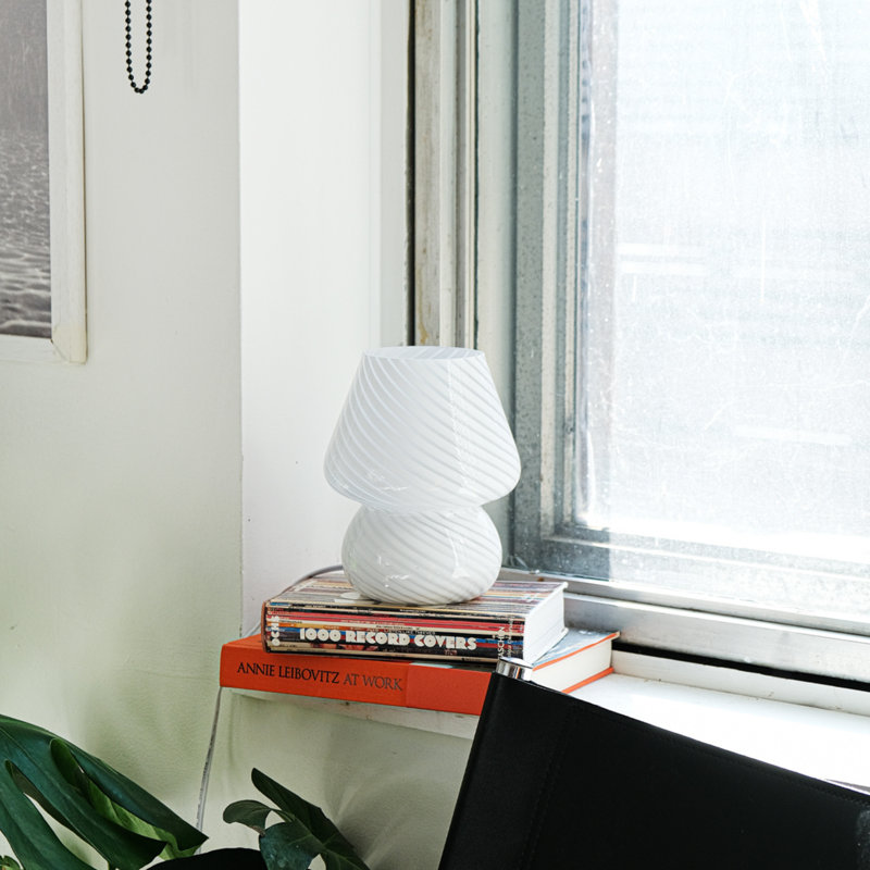Mini lampe de table en verre avec champignon pivotant blanc