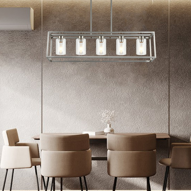 Luminaire suspendu carré / rectangulaire à 5 lumières Allyn, Nickel brossé, 5