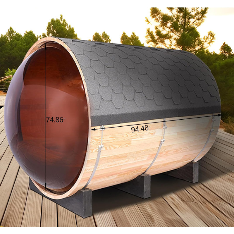 ZONEMEL Barrel Steam Sauna Room with Panoramic View, Bitumen Roofing, Canadian Hemlock Outdoor Sauna with 6kw ETL Certified TOULE Heater, Sauna Rocks, 8 Person Sauna Bath for Garden Courtyard
