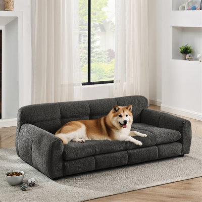 Comfortable Dog For Big And Oversized Dogs, Elevated Bed With Linen Upholstery, Backrests, Dark Grey Modern Fashionable Pet Bed, Soft Material, Backrests Canines,