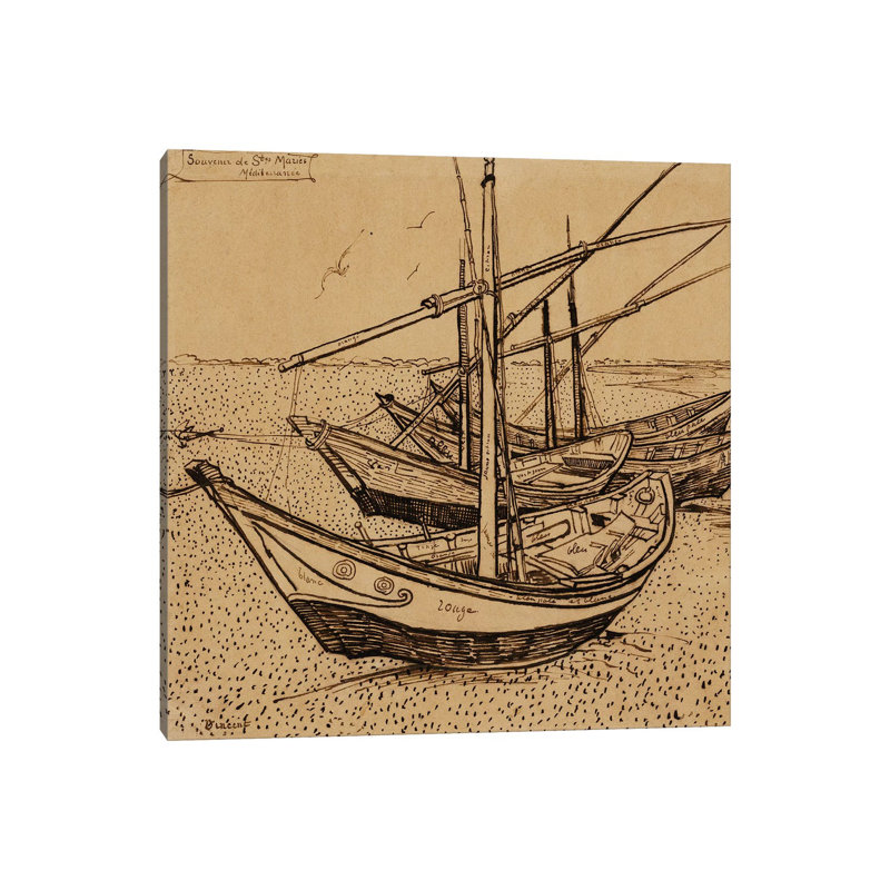 Fishing Boats On The Beach At Saintes-Maries-de-la-Mer, 1888 by Vincent Van Gogh - Wrapped Canvas Print