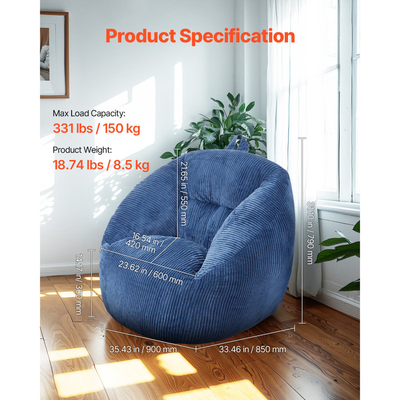 Fauteuil à billes 3 pieds avec accoudoirs souples et poche de rangement bleu