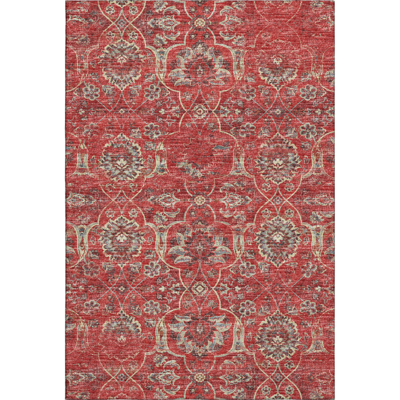 Premium Machine Washable Alliah AMF95 Red Rug, Rectangle 2'6" x 3'10"