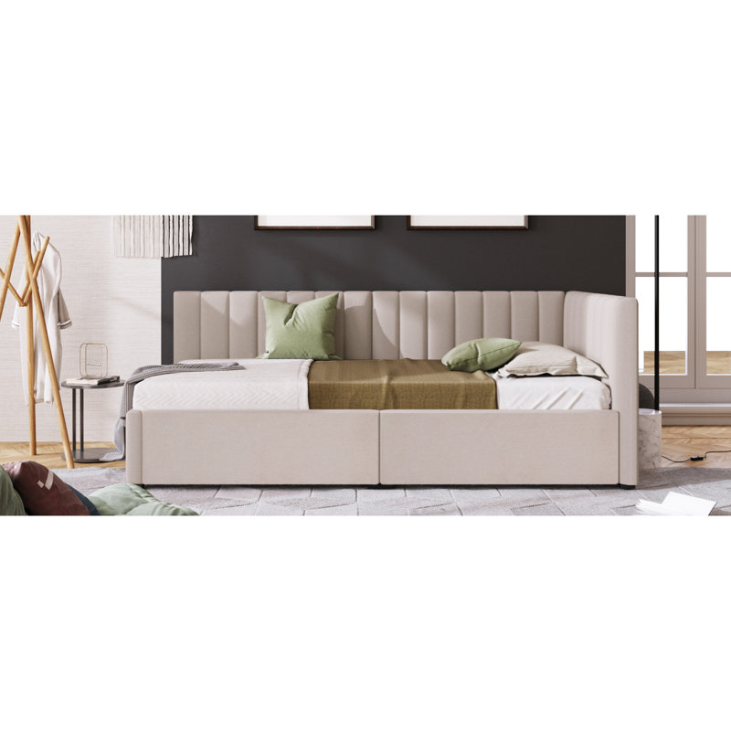 Lit de jour en tissu d'ameublement (beige), Beige