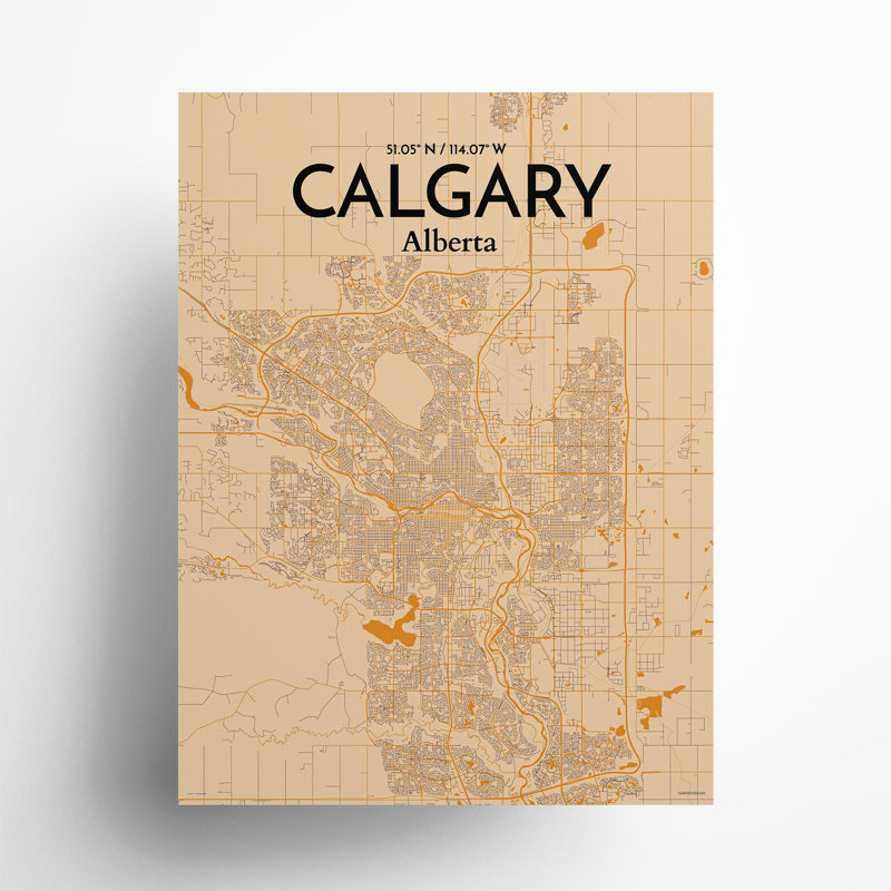 «Calgary City Map», impression rétro, H 24 po x l 18 po