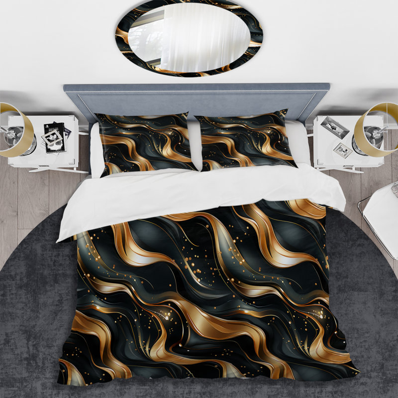 Ensemble de housse de couette Midnight Charm Gold and Black - Marble, Housse de couette pour très grand lit et 2 très