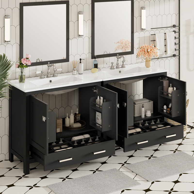72" Bathroom Vanity with Ceramic Sink, Black