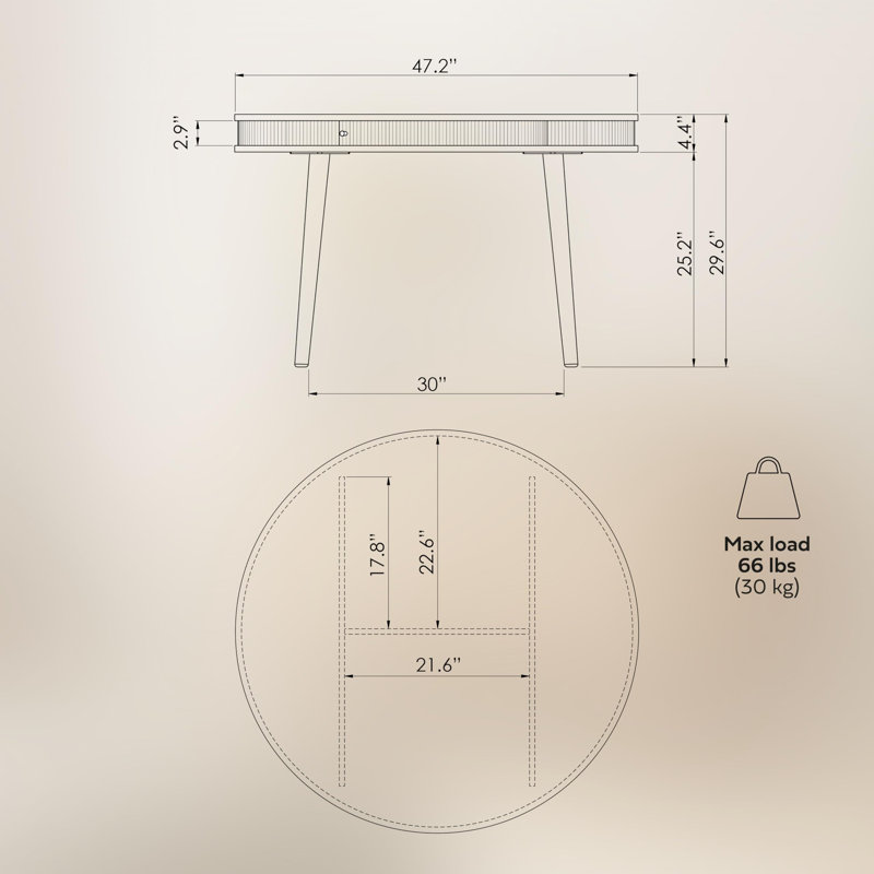  47'' Round Dining Table for 4 People - Pre assembled Round Kitchen Table with 2 Hidden Storages , White