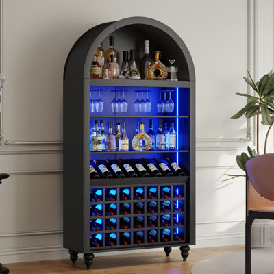 71" H Tall Arch Bar Cabinet with 6-Tier Open Shelves & USB/Type-C Ports, Modern Book Shelf, Wood Storage Display Cabinet for Living Room, Office by Alcott Hill