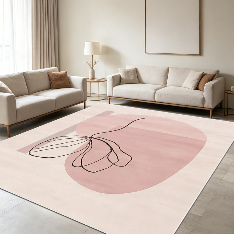 1PC Minimalist Line Art Soft Pink Neutral Tone Abstract Floral area rugs for Living Room, Soft and Comfortable, Suitable for all seasons, easy-to-maintain, machine washable Indoor floor mat, Under Table Farmhouse suitable for dining table, bedroom,