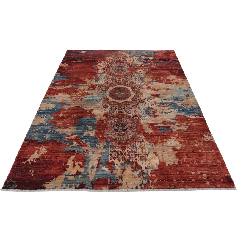 High-Quality Hand-Knotted Red And Blue Area Rug