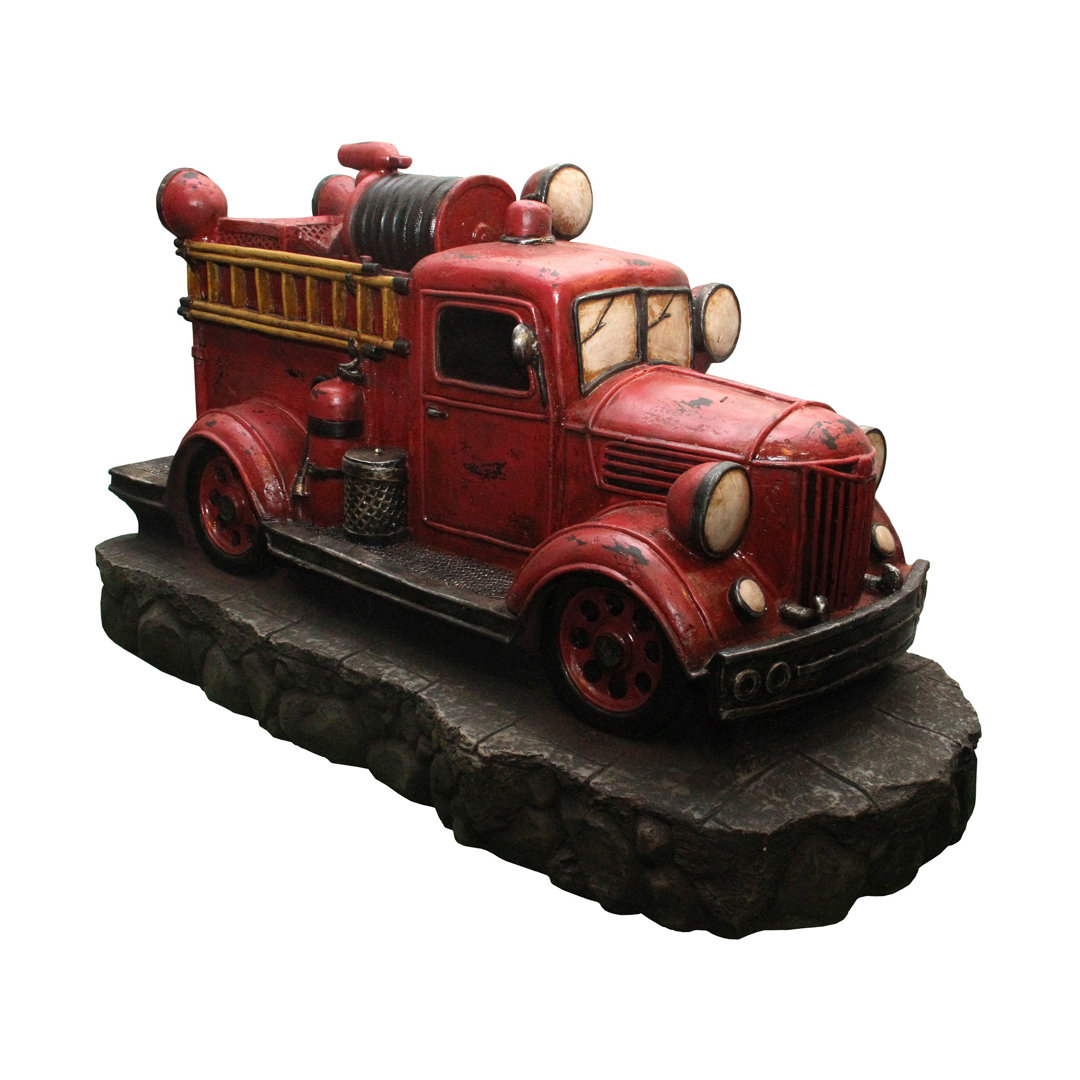 38" Lighted Red and Black Vintage Fire Truck Outdoor Patio Fountain Williston Forge