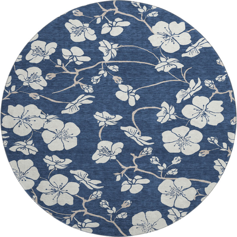 Premium Machine Washable Birchview AMF1032 Floral Rug, Round 8'
