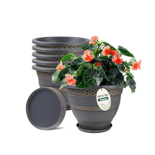 Pots de fleurs de 20 cm, ensemble de 6, motif à carreaux dorés, Doré