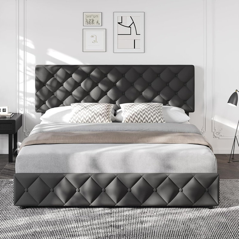 Lit avec 4 tiroirs de rangement et tête de lit, Très grand, Blanc