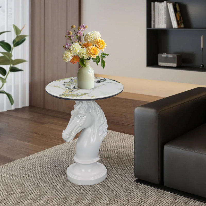 Table d'appoint à tête de cheval, table d'appoint, salon, blanc, Blanc